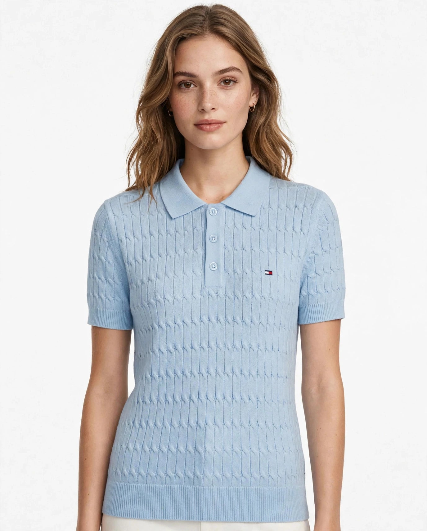Women's Tommy Hilfiger Cable Knit Polo Shirt - Short Sleeve -#00324