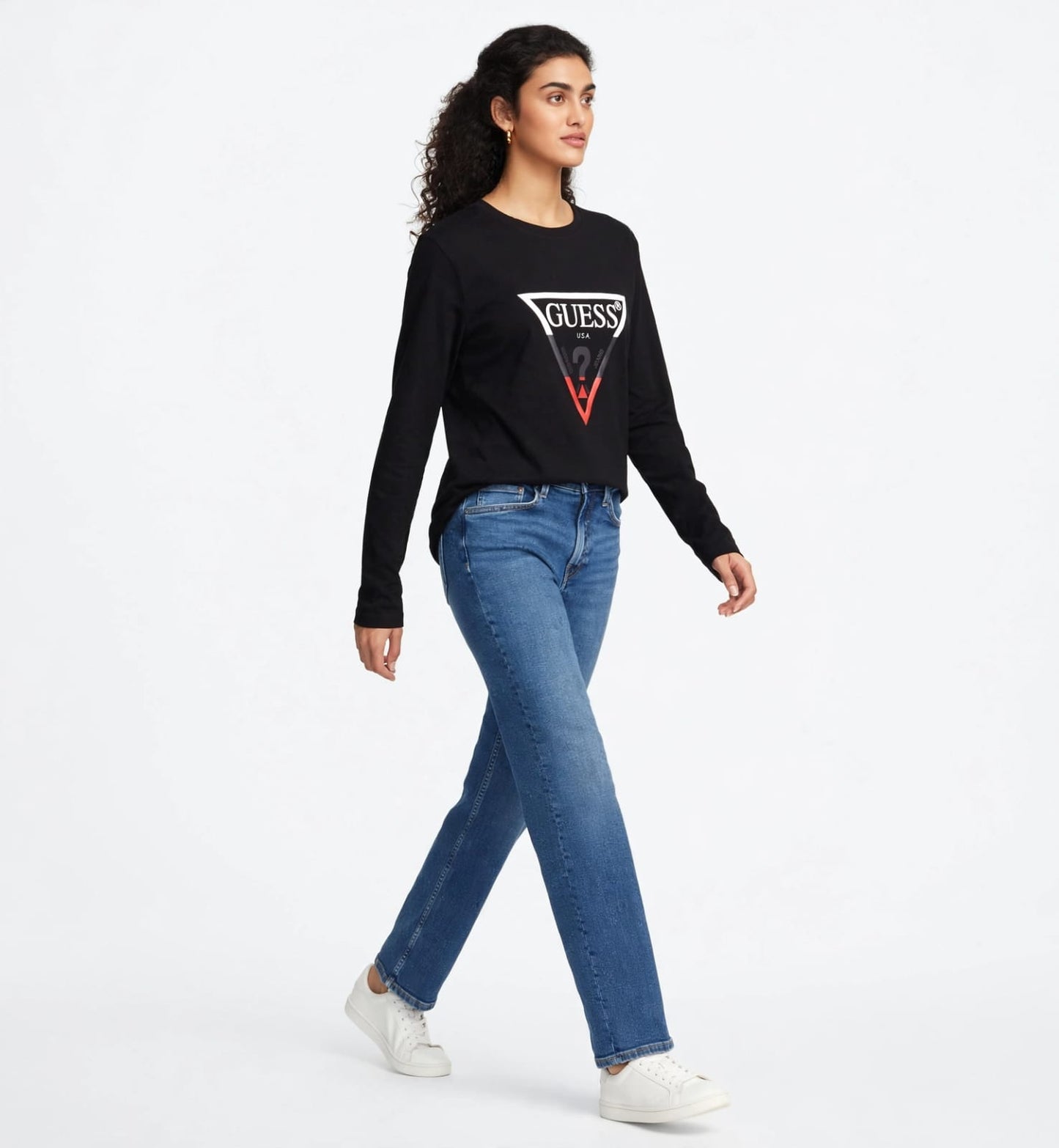 Women's Guess Triangle Logo Long Sleeve Tee #00328