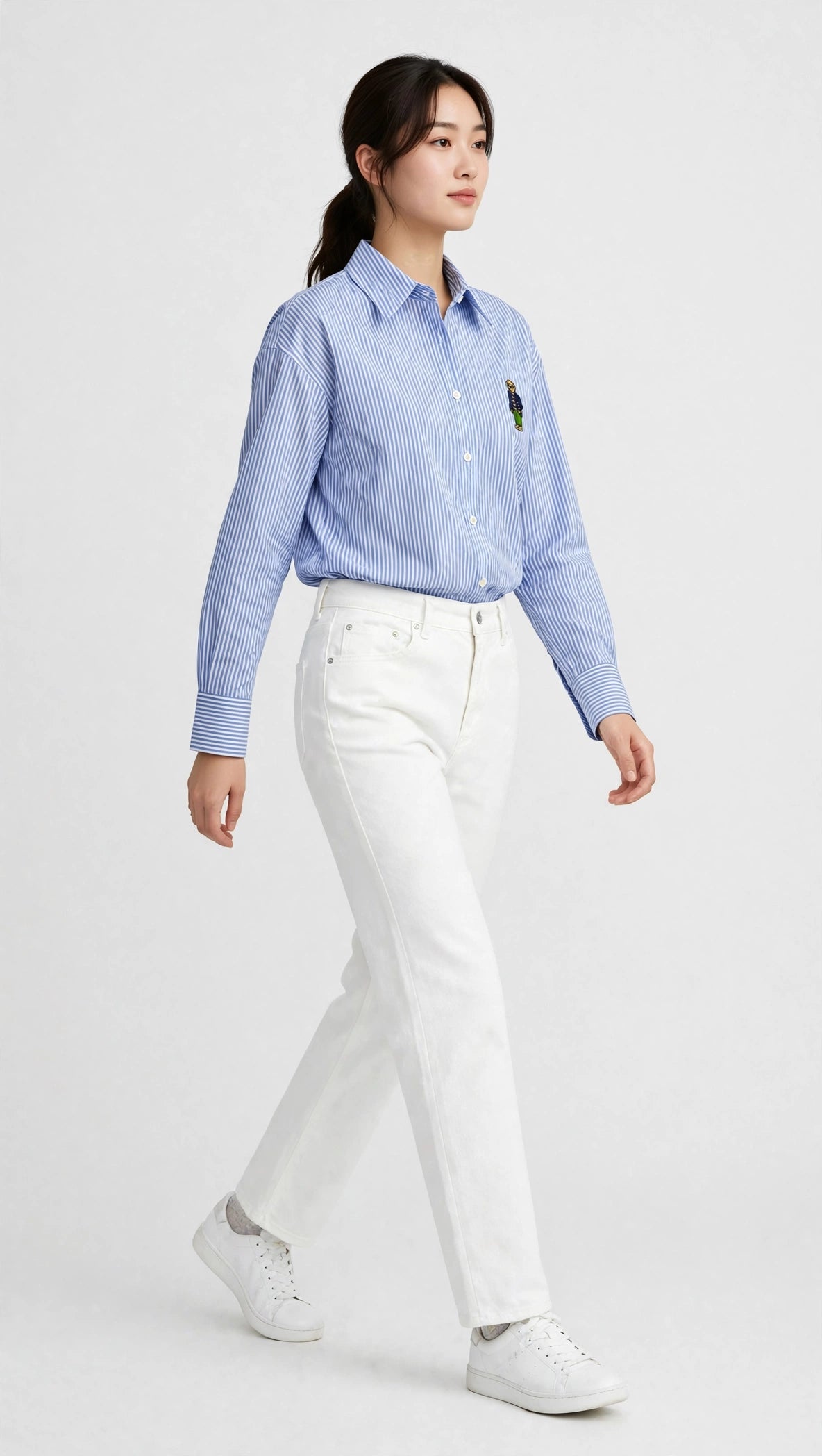 Ralph Lauren Cotton Striped Bear Logo Shirt | Long Sleeve Office Casual #00367