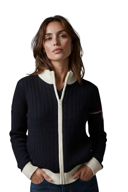 Ralph Lauren White Cable-Knit Zip Sweater / #00149
