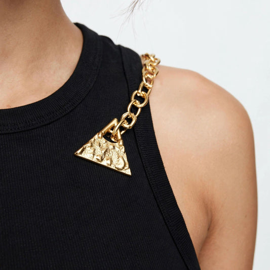 Gold Chain Detail Sleeveless Tank Top - Black #00318