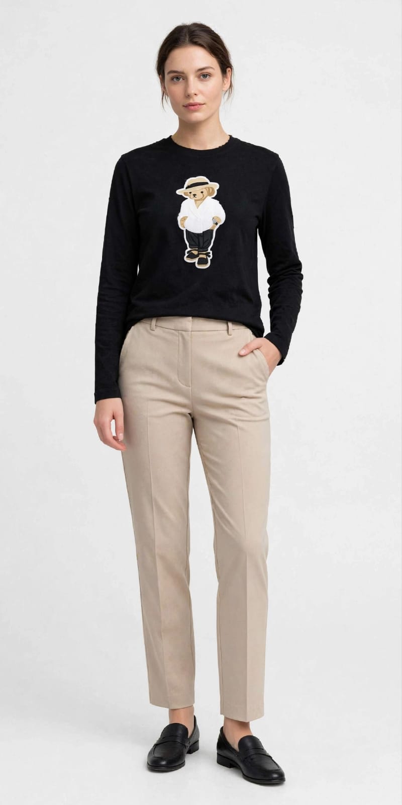 Chic Bear Embroidered Long Sleeve Tee – Cotton Top #00241