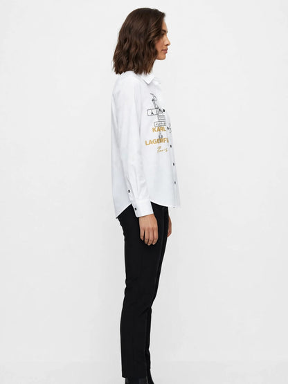 Karl Paris Sketch Button Down  Chemise  - Eiffel Tower Graphic Blouse #00338