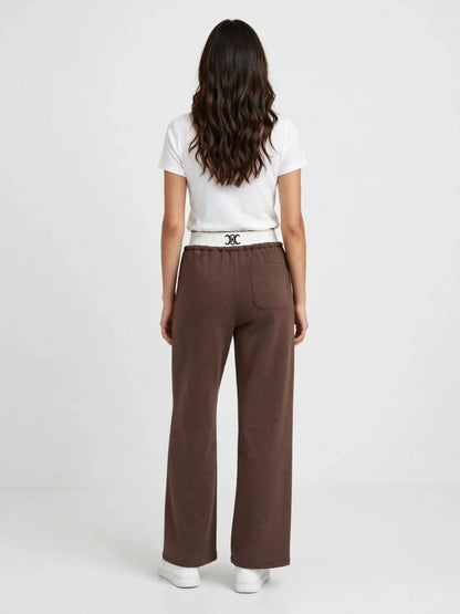 Celine Logo Waistband Track Pants - Brown Wide Leg Joggers #00354